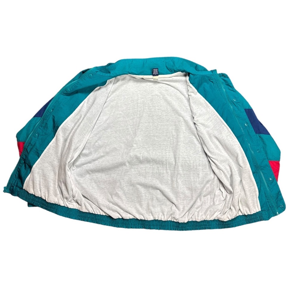 Vintage Lands End Mens XL Colorblock Windbreaker‎ Jacket Teal Pink 90s Retro - Picture 3 of 11